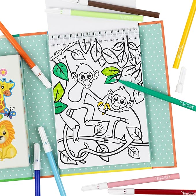 Tiger Tribe: Coloring Set - Zoo - Activity Set w/Stickers, Coloring Pages & Markers Stored Inside Magnetic Sealed Storage Box, Portable, Kids Age 4+