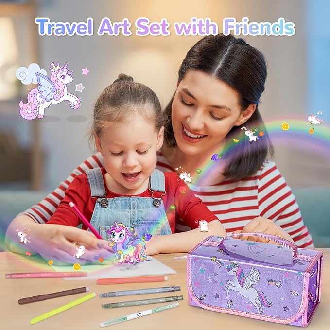 Washable Scented Markers Set for Kids - Unicorn Coloring Art Supplies Set for Kids Ages 4-8 Bithday Gifts for 4-8 Year Old girls Unicorn Pencil Case 54 PCS