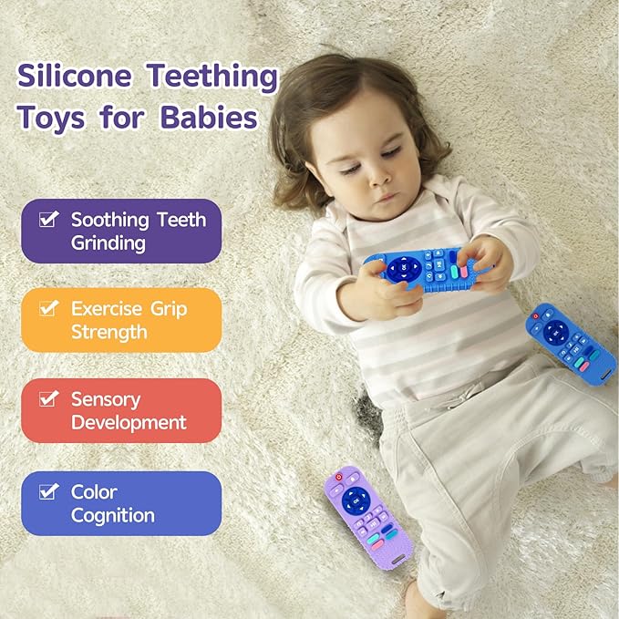 Hooku 2 Pack Silicone Teethers for Babies 6-12 Months, Sensory Teething Toys for Newborns to Toddlers