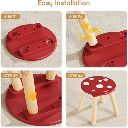 Beright Wooden Step Stool for Kids, Children's Stool Perfect Matched Sensory Table, 9 Inch Sturdy Sitting Stool with Assembled Four-Legged, Mushroom, 2 Pack