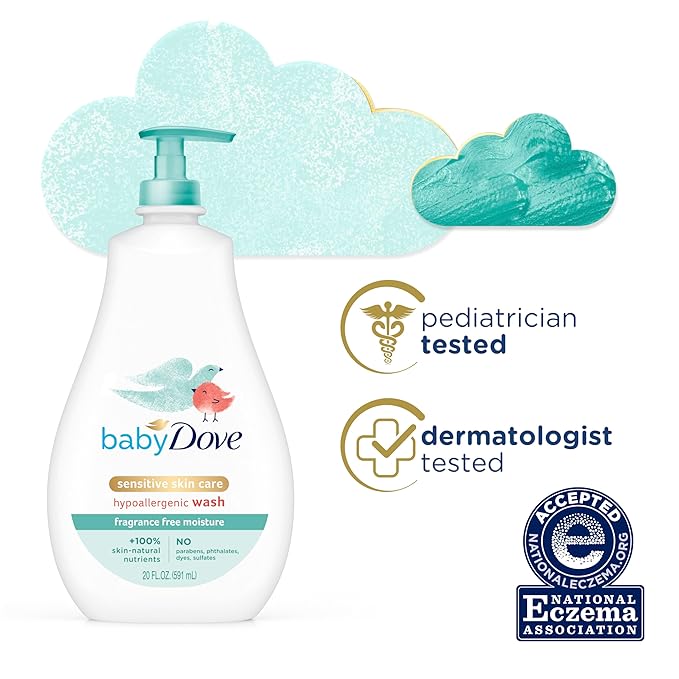 Baby Dove Sensitive Skin Care Baby Wash For Bath Time, Moisture Fragrance Free and Hypoallergenic 20 oz