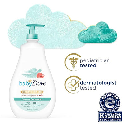 Baby Dove Sensitive Skin Care Baby Wash For Bath Time, Moisture Fragrance Free and Hypoallergenic 20 oz