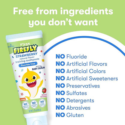 Firefly First Training Kit, Light Up Toothbrush and Natural Strawberry Flavor Training Toothpaste, Baby Shark