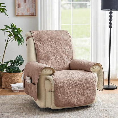 Pink Quilted Recliner Chair Covers, Water-Repellent Recliner Slipcovers, Recliner Covers Stay in Place, Pet Friendly Recliner Cover for Dogs, Washable Couch Protector (Recliner 22", Pink)
