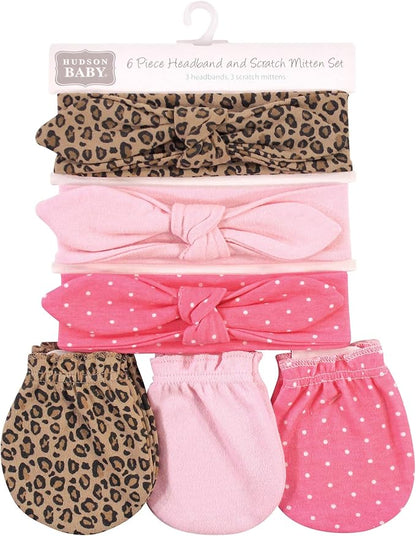 Hudson Baby Baby Girls' Cotton Headband and Scratch Mitten Set