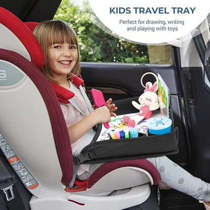 COOLBEBE Kids Travel Tray for Toddler Car Seat, Travel Tray for Airplane, Toddler Car Seat Lap Tray, Carseat Table Tray for Kids Travel Activities (Black-1)