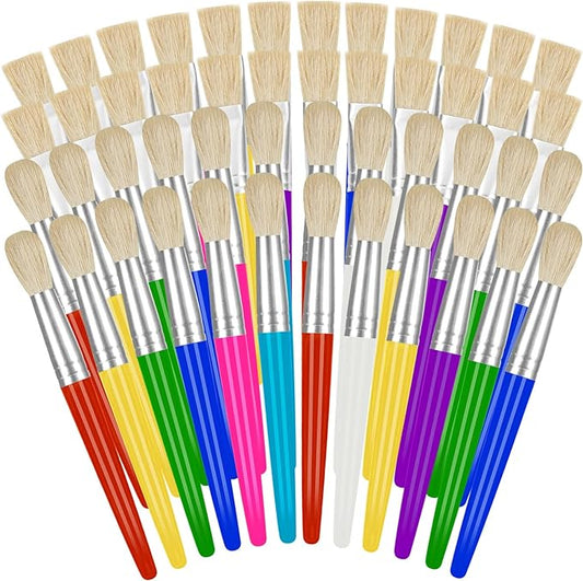 YGAOHF 48 Pack Paint Brushes for Kids - Kids Paint Brushes with Bristle, Big Washable Chubby Toddler Paint Brushes, Easy to Clean Round Flat Brushes for Acrylic Oil Watercolor Washable Paint
