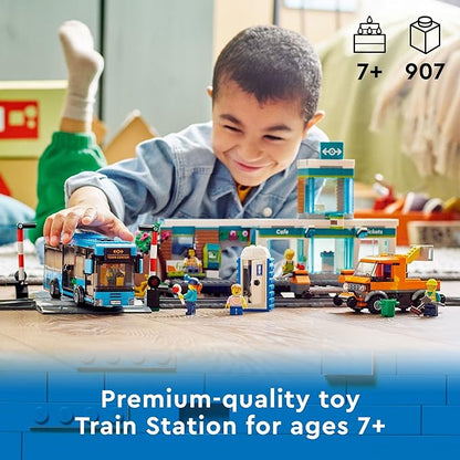 LEGO City Train Station Building Toy Set - Pretend Play Set for Kids, Boys & Girls, Ages 7+ - with Bus, Rail Truck, & Tracks - Compatible with Other City Sets - Gift Ideas for Birthdays - 60335