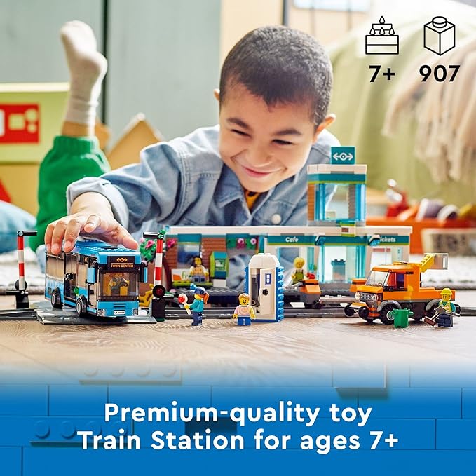 LEGO City Train Station Building Toy Set - Pretend Play Set for Kids, Boys & Girls, Ages 7+ - with Bus, Rail Truck, & Tracks - Compatible with Other City Sets - Gift Ideas for Birthdays - 60335