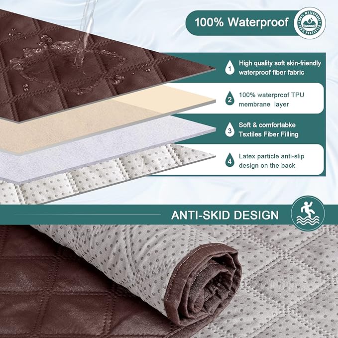 Ruaozz 100% Waterproof Recliner Chair Cover Non-Slip Reclining Cover for Recliner Chair Washable Chair Seat Cover with Elastic Straps for Kids, Dogs, Pets (Coffee, 23'')