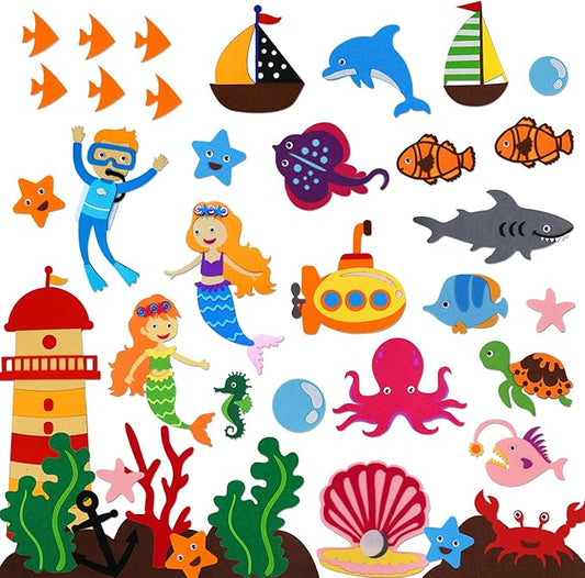 Craftstory Ocean Animals Toys Felt/Flannel Boards Stories Figures Sets for Preschool 40 Pieces Toddlers Under The Sea Kids Interactive Storytelling Teaching Play Kits