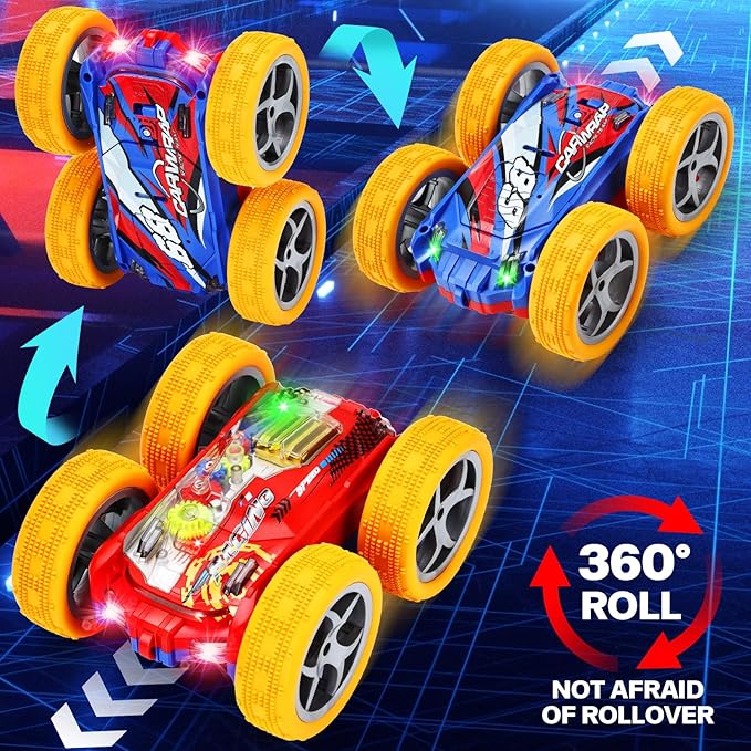 Light Up Toy Cars for Toddlers,Transparent Gear Car Toy for Kids with Cool Light and Double-Sided Flip
