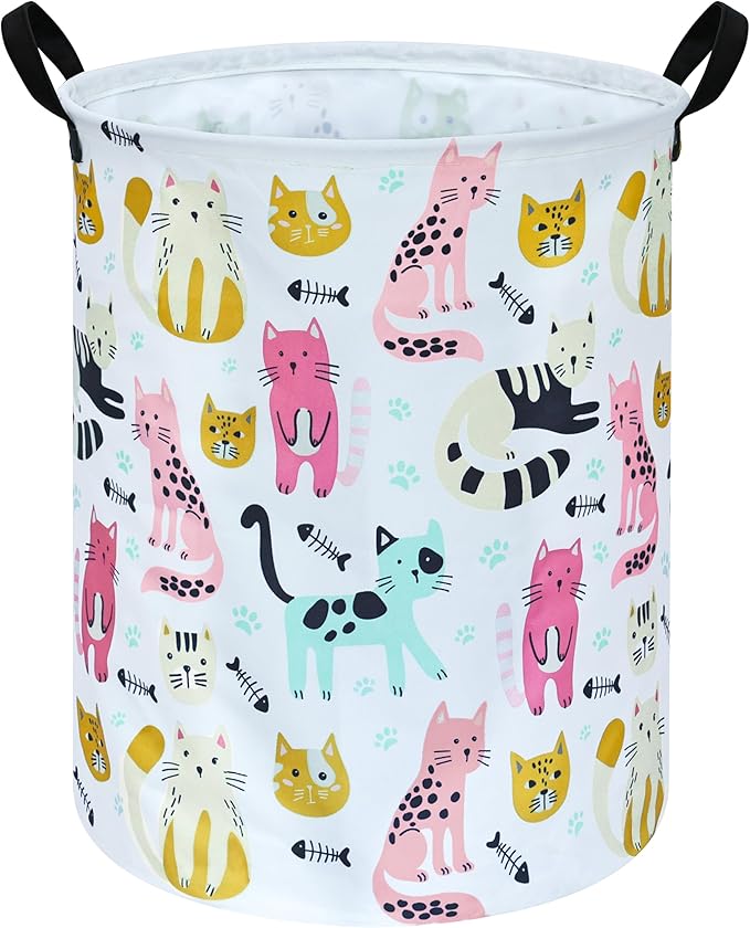 Round Cat Pattern Laundry Basket Laundry Hamper Storage Basket Organizer