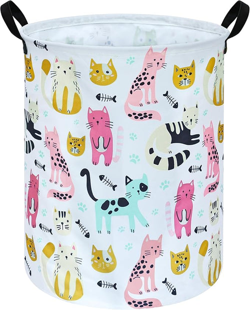 Round Cat Pattern Laundry Basket Laundry Hamper Storage Basket Organizer