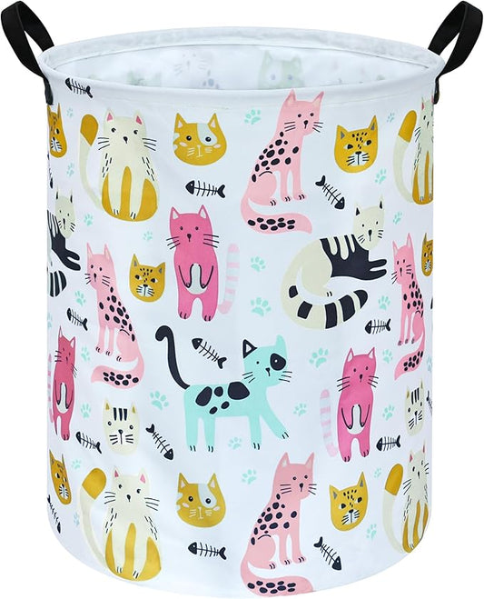 Round Cat Pattern Laundry Basket Laundry Hamper Storage Basket Organizer