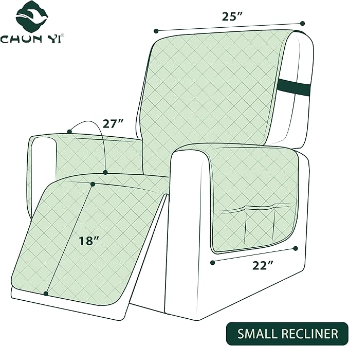 CHUN YI Recliner Chair Cover, Non-Slip Recliner Covers, Washable Lazy Boy Recliner Covers with Pockets, Water Resistant Recliner Slipcover for Pets (Dark Grey, Small Recliner)