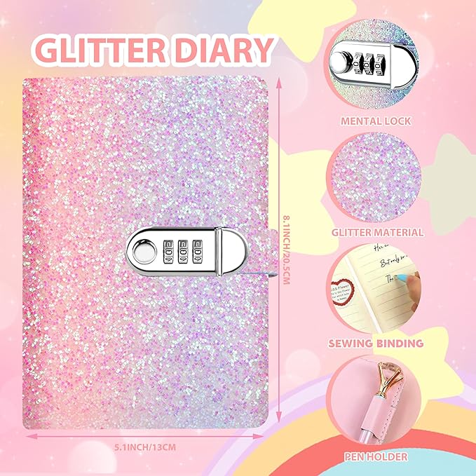 Christmas Gifts for Girls,Diary with Lock for Girls, Kids Journal School for Teen Girls, Secret Diary Gifts for 9 10 11 12 Year Old Girls, Kids Journals Set for Ages 8-12 Teenage