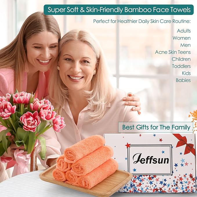 JEFFSUN Extra Large 13x13 inch Face Towels for Sensitive Skin, 6 Pack Orange Wash Cloths