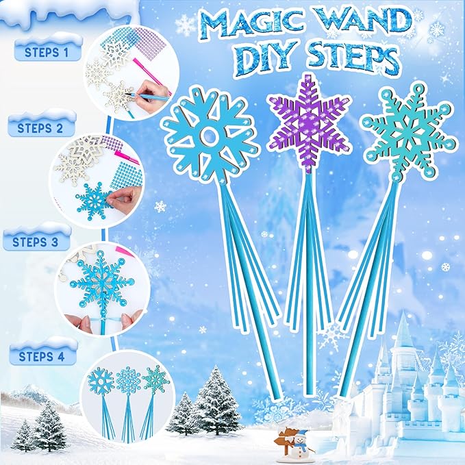 Winrayk Frozen Party Favors Elsa Birthday Supplies for 12 Girls Kids, DIY Snowflake Magic Wand Gift Bag Bracelet Ring Sticker, Christmas Goody Bag Stuffer Pinata Filler Prize Winter Party Favors Decor