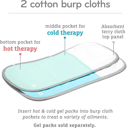 MunchkinÂŽ TheraBurpee: 2 Pack Burp Cloths with Built-in Pockets, for use with Colic & Fever Rescue Kit 1 Blue, 1 Mint,2 1)