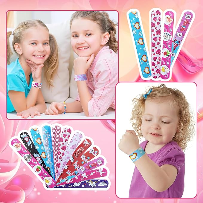 36 Pcs Valentines Day Slap Bracelets for Kids, Valentines Day Bulk Wristbands Toys for Valentines Favors Supplies, Birthday Giveaways, Classroom Prizes Exchanging Gifts