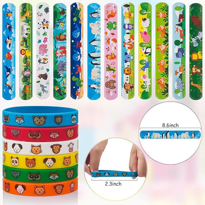 48 PCS Party Favors Slap Bracelets for Kids Animal Rubber Bracelets Silicone Wristbands for Birthday Party Supplies Classroom Prizes Christmas Easter Halloween Holiday Gifts