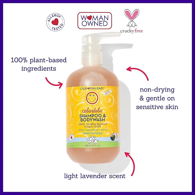 California Baby Calendula Shampoo and Body Wash | 100% Plant-Based 19 oz. (2-pack)