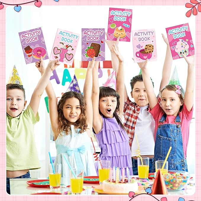 Valentine’s Day Activity Books for Kids - 24Pcs Desserts Theme Mini Games Coloring Book Set Bulk Mazes Word Search Word Scramble Games for Valentines Party Goodie Bags Stuffers School Classroom Favors