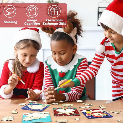 8 Pack Christmas Wooden Puzzles for Toddlers Christmas Puzzles Coloring Craft Kits for Kids Christmas Stocking Stuffers Crafts Toys Winter Xmas Party Favors Gifts Educational Jigsaw Puzzle