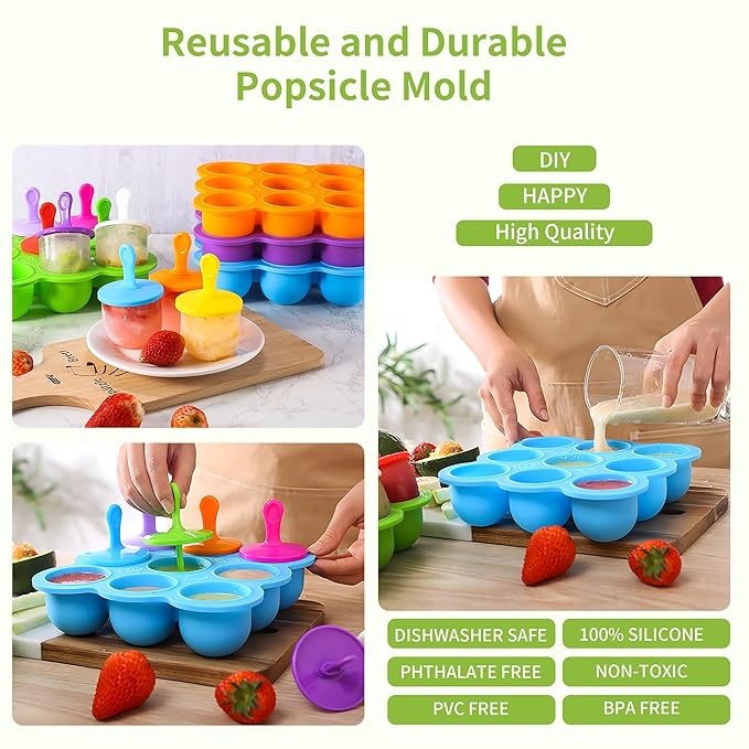 WAJIAYON Baby Food Storage Container, Silicone Baby Food Freezer Tray with Lid