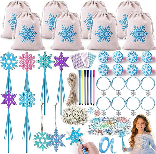 Winrayk Frozen Party Favors Elsa Birthday Supplies for 12 Girls Kids, DIY Snowflake Magic Wand Gift Bag Bracelet Ring Sticker, Christmas Goody Bag Stuffer Pinata Filler Prize Winter Party Favors Decor