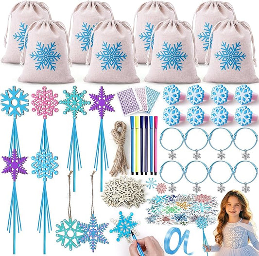 Winrayk Frozen Party Favors Elsa Birthday Supplies for 12 Girls Kids, DIY Snowflake Magic Wand Gift Bag Bracelet Ring Sticker, Christmas Goody Bag Stuffer Pinata Filler Prize Winter Party Favors Decor
