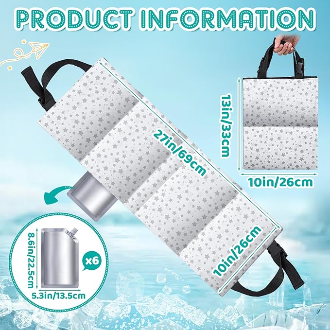 Car Seat Cooling Pad for Babies, Toddlers, Infants, and Kids, Carseat Cooler Pad with 6 Removable Insulated Ice Packs, Washable, Easy to Clean, for Summer Sun and Heat Cover Protector