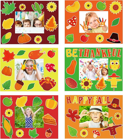 chiazllta 30 Packs Thanksgiving Fall Picture Frame Craft Kits for Kids, DIY Pumpkin Maple Leaf Turkey Craft Autumn Holiday Art Favor Home Class Kindergarten Game Activities