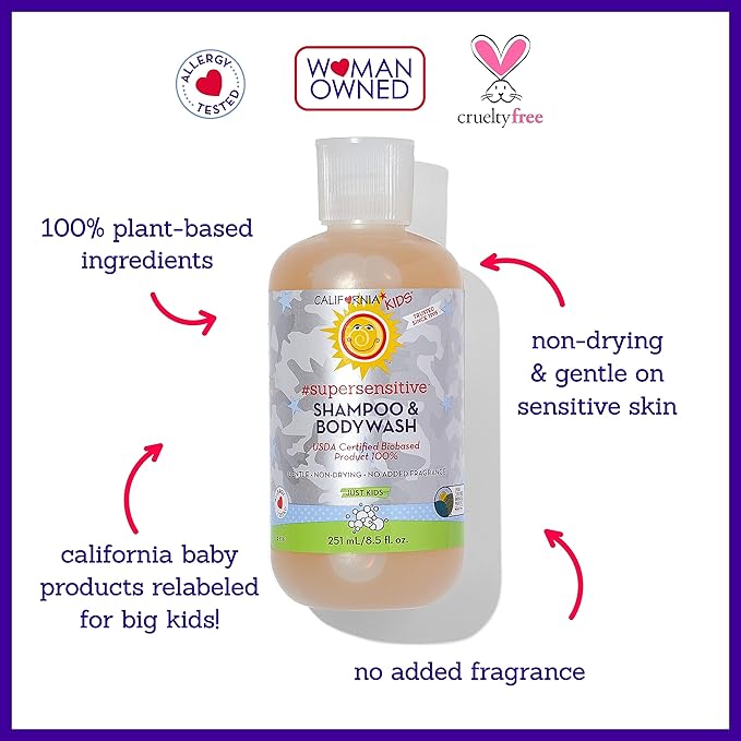 California Kids Super Sensitive Unscented Shampoo and Bodywash | 100% Plant-Based 251 mL 8.5 fl.
