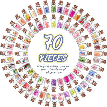 70 Pieces Cute Miniature Dollhouse Food Jar Glass Bottle 1:12 Pretend Play Doll House Kitchen Decoration 1:6 Fruit Candy Snack Mold Mini Kitchen Food Model Dollhouse Accessories for Girls Kids Boys