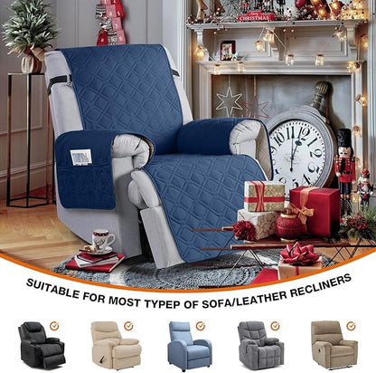VANSOFY 100% Waterproof Recliner Chair Covers, Recliner Cover Non-Slip Dog Chair Cover Furniture Protector Washable Slipcover with Pocket, Elastic Straps for Pets, Dogs(Ocean Blue, 30")