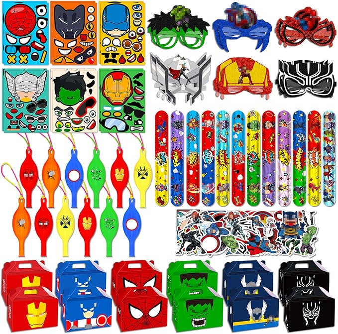 Superhero Party Favors, 110 PCS Superhero Birthday Party Supplies, Kids Birthday Party Favors, Carnival Prizes, Prize Box Gift, Pinata Goodie Bag Fillers