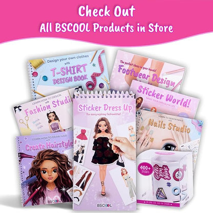 BSCOOL Fashion Studio Drawing, Coloring & Little Designer Creativity Book for Kids 4 and Up with Stickers, Stencils, Textures - Creative Fashion Design Sketchbook for Girls
