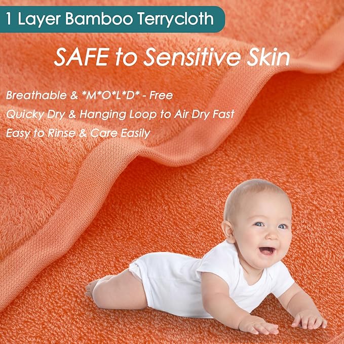 JEFFSUN Extra Large 13x13 inch Face Towels for Sensitive Skin, 6 Pack Orange Wash Cloths
