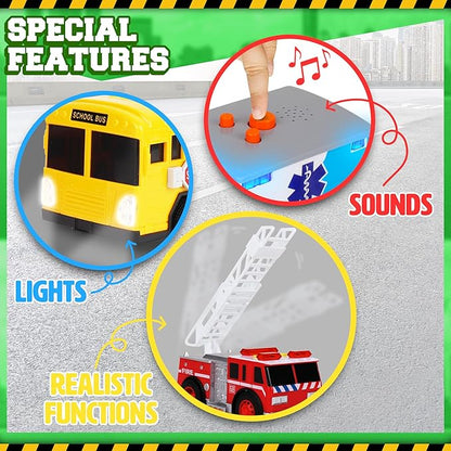 Toy Cars for Toddlers - 6Pcs Pull Back Cars Toys with Light and Sounds, City and emergency vehicles set