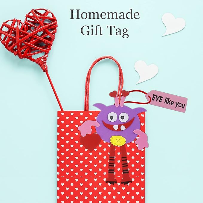 4E's Novelty Valentines Monster Craft Ornament (12 Pack) Foam Valentines Day Crafts for Kids Classroom DIY Card Activity Bulk - Individually Wrapped