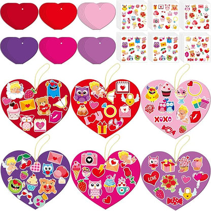 36 Sets Valentine's Day Heart Craft Kits for Kids Valentines DIY Heart-Shaped Craft Kits with Stickers Valentines Day Hanging Multicolor hearts Crafts for Classroom Home Activity Decoration