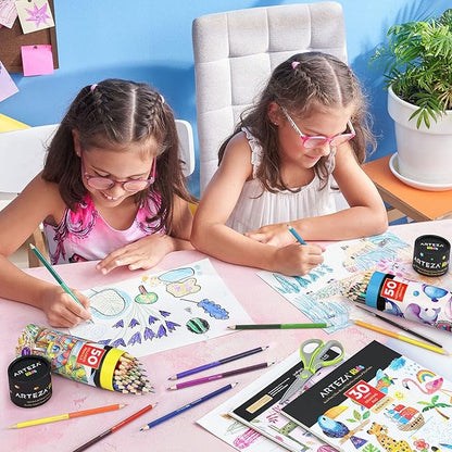 ARTEZA 100 Colored Pencils for Kids, 50 Double-Sided Pre-Sharpened Coloring Pencils for Kids for Drawing and Sketching