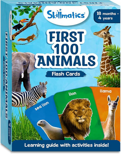 Skillmatics Thick Flash Cards for Toddlers - First 100 Animals, Montessori Toys, Preschool Learning Activities, Learning Aids, Gifts for Kids Ages 1, 2, 3, 4 Years