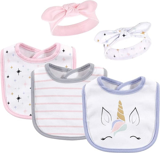 Hudson Baby Unisex BabyCotton Bib and Headband or Caps Set