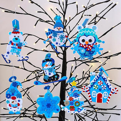 Winlyn 24 Sets Winter Craft Kits Christmas Crafts DIY Winter Holiday Ornaments Decorations Craft Kits Festive Foam Stickers Winter Arts and Crafts for Kids Home Classroom Art Activities Party Favors