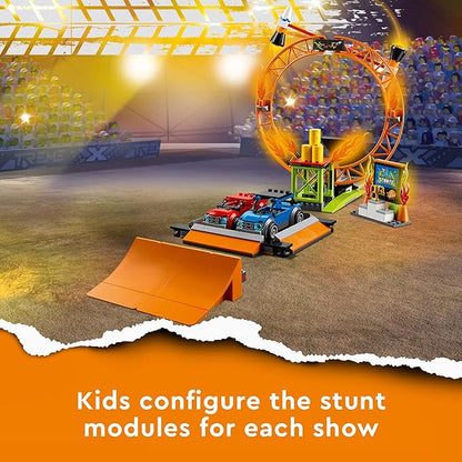 LEGO City Stunt Show Arena 60295 Building Toy Set with 2 Monster Trucks, 2 Collapsible Cars, a Flywheel-Powered Stunt Bike, Launch Ramps, Ring of fire and 6 Minifigures