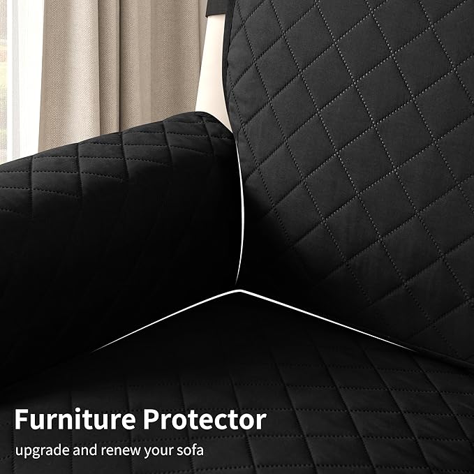 CHUN YI Recliner Chair Cover, Non-Slip Recliner Covers That Stay in Place, Washable Lazy Boy Recliner Covers with Pockets, Water Resistant Recliner Slipcover for Pets (Black, Small Recliner)