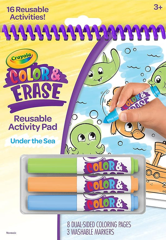 Crayola Color and Erase Reusable Activity Pad - Under The Sea, Ocean Coloring Pages, Toddler Coloring Activity, Kids Gift, 3+